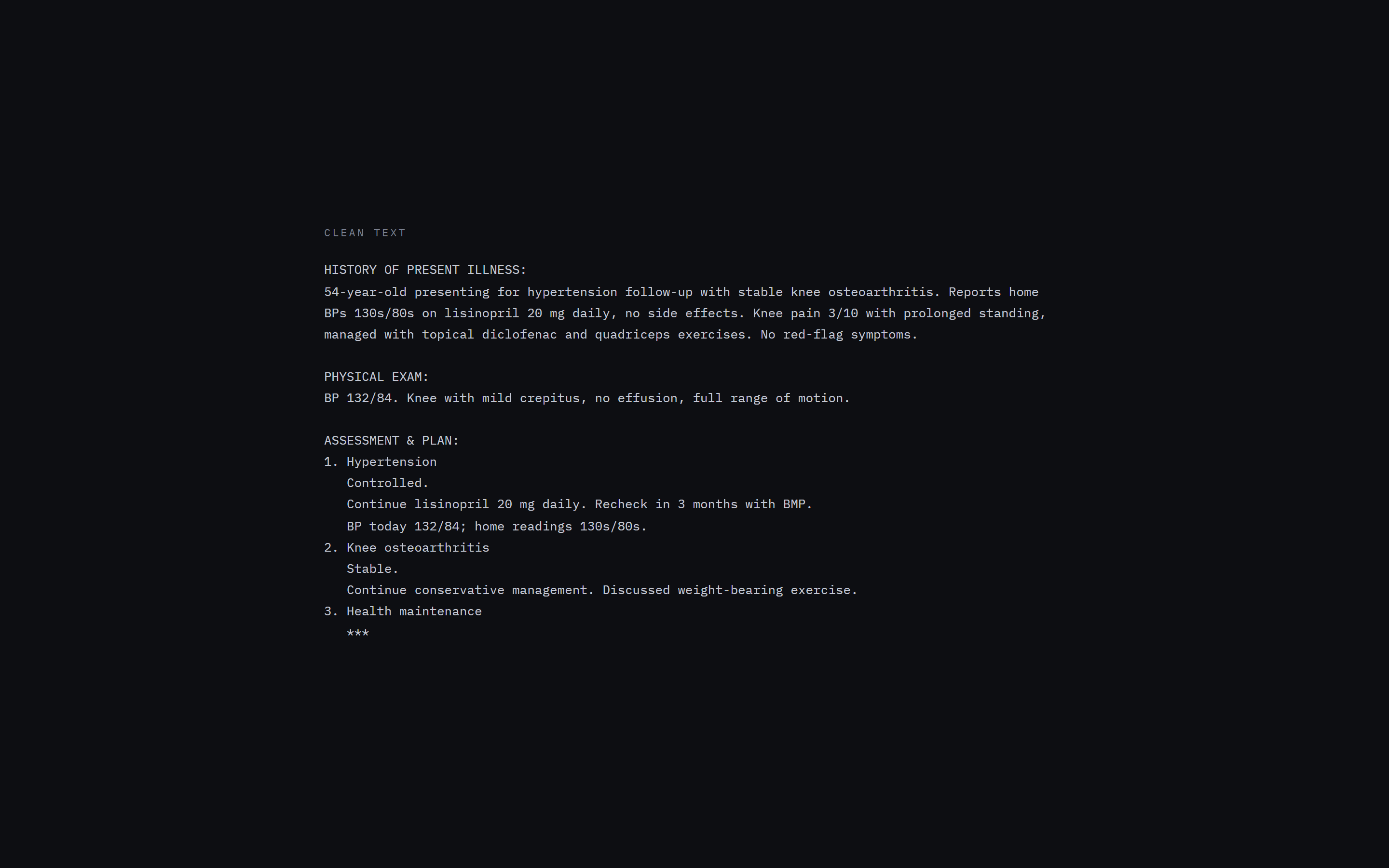Clean note output ready to paste, with one deliberately unresolved *** still visible